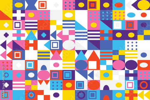 Abstract geometric pattern with colorful shapes and a vibrant mosaic design
