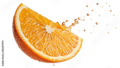 Falling  orange slice isolated on transparent background