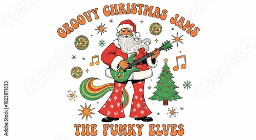 Groovy Christmas Jams Santa Claus Playing Guitar with The Funky Elves - Festive Holiday Music