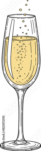 Elegant hand-drawn illustration of a sparkling champagne flute filled with golden bubbly, capturing the essence of celebration and festive occasions for toasts and joyful moments