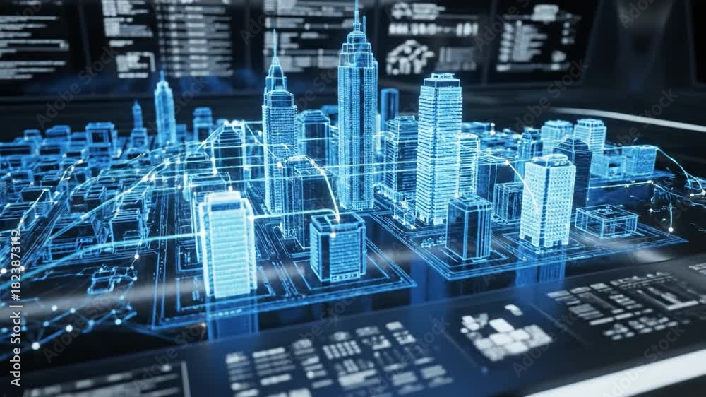 3d city model digital architecture futuristic urban design holographic ...