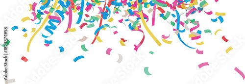 Vibrant vector illustration of falling confetti and serpentine streamers for festive party and celebration designs on a white background