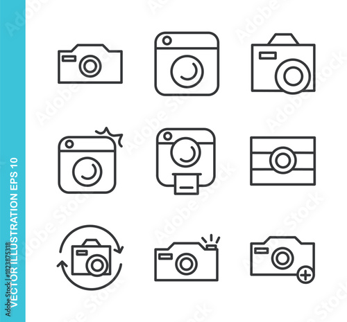 Set of Camera Icons. Thin Line Symbol Elements Collection.
