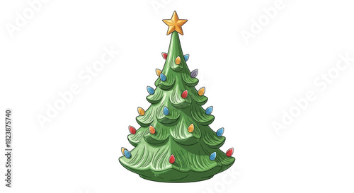 Vibrantly decorated evergreen tree shining brightly with colorful ornaments and a radiant star, symbolizing joy and holiday spirit during festive seasonal celebrations