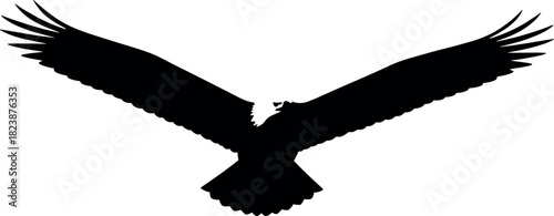 Striking black silhouette of a majestic bird of prey in flight, wings outstretched, embodying freedom, power, and aerial dominance
