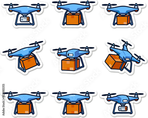 Drone delivery service icons for logistics and transportation