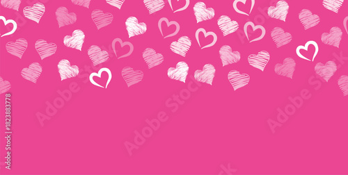 Romantic frame Hand-Sketched Red Hearts Scattered Design on pink
