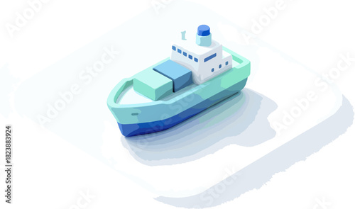 Isometric illustration of a cargo ship on a white background