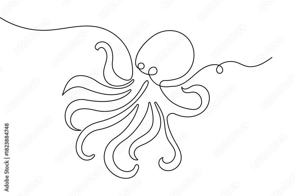Fototapeta premium Octopus minimalist continuous line illustration abstract sea creature outline art