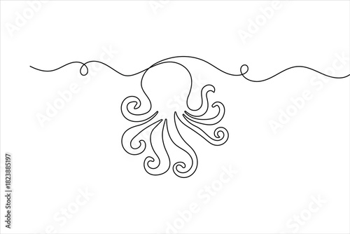 Octopus one line art simple minimalist outline marine vector design icon

