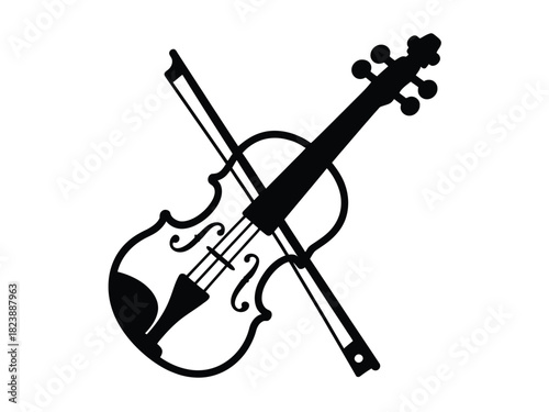 Silhouette of a violin with bow isolated on a white background