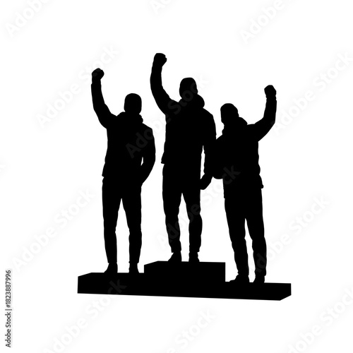 Three winter athletes on podium silhouettes vector illustration