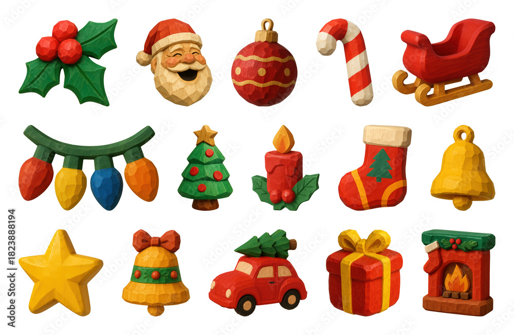 Fototapeta premium PNG Festive Christmas decoration icons, transparent background