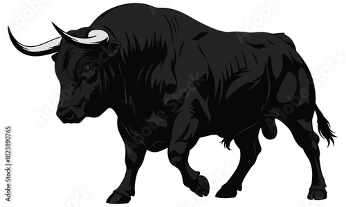 Powerful black bull illustration with adobe illustrator icon symbolizing strength and adobe creative suite capabilities