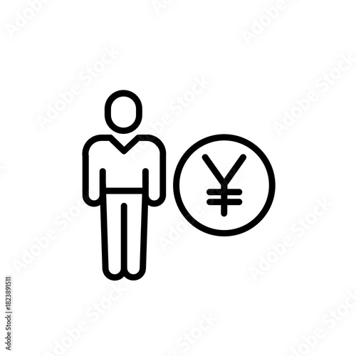 Man with Currency Symbol and Financial Security Financial planning, Salary, Paycheck, Yen, Yuan, Currency, Man, Person, Income, Investment, Savings, Economy.