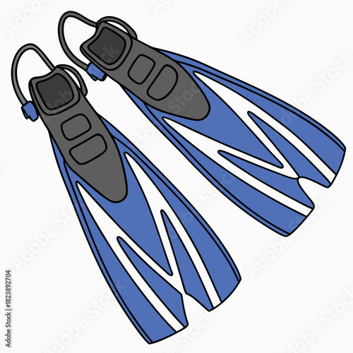 Pair of blue and grey swimming fins on a white background flippers diving