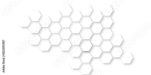 Abstract pattern of white hexagons unevenly stacked, abstract hexagon Pattern white 3d geometric line,  offering a modern and minimalistic texture,  modern design digital art minimalist environment.