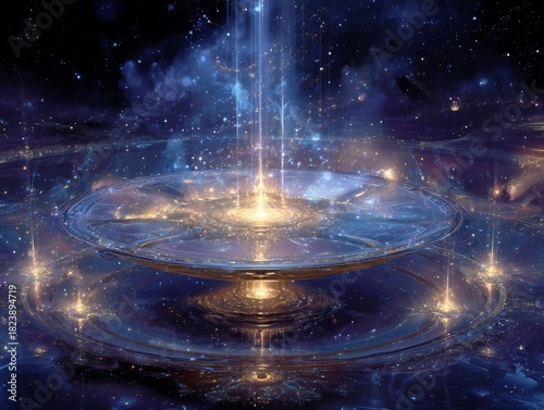 Fine tuning paradox visualization cosmic balance of constants represented glowing scales of light surreal cosmology concept art