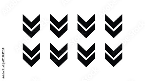 Set of downward arrow icons simple black glyph vector design isolated on a white background