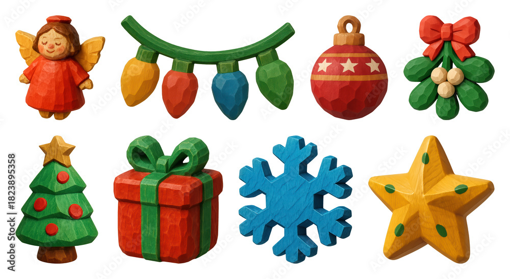 Fototapeta premium PNG Festive wooden Christmas decorations collection, transparent background