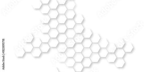 abstract geometric honeycomb mosaic white background, hexagons abstract surface 3D rendered for technology design, modern abstract white hexagonal geometric pattern background.