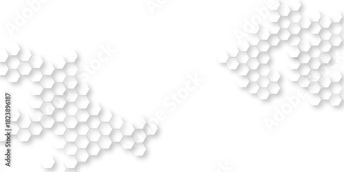 abstract white geometric hexagonal honeycomb shape texture background, vector illustration with geometric patterns digital innovation, 3d rendering illustration futuristic abstract banner.
