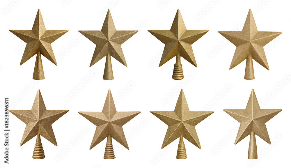 Obraz premium PNG Golden star-shaped tree toppers, transparent background