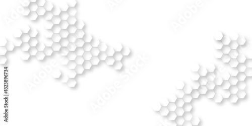 abstract geometric honeycomb mosaic white background, hexagons abstract surface 3D rendered for technology design, modern abstract white hexagonal geometric pattern background.