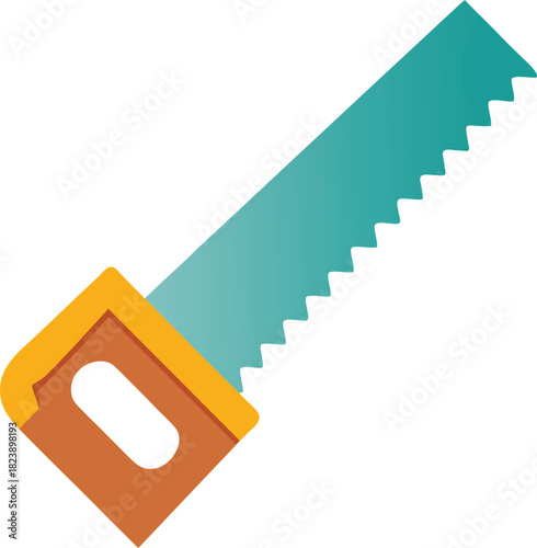 Teal and orange hand saw tool illustration carpentry