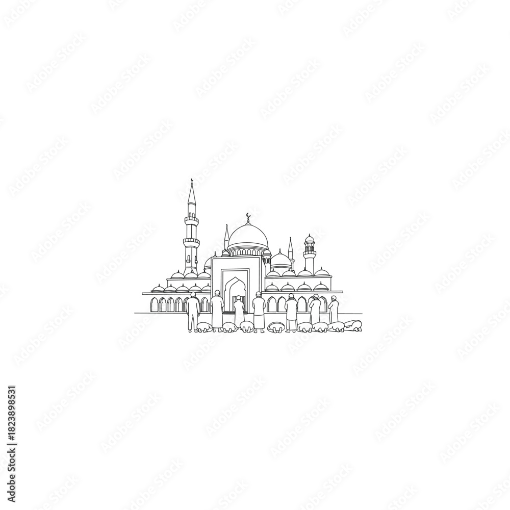 Fototapeta premium Artistic sketch of a historic cityscape with buildings and trees