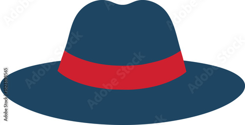 Dark blue fedora hat with red band headwear fashion