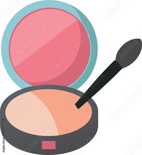Open compact powder with makeup brush and pink blush