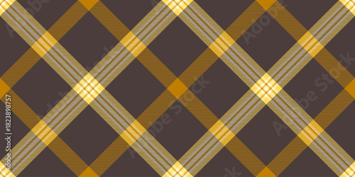 Halftone fabric background texture, checking seamless pattern textile. Long check vector tartan plaid in dark and amber colors.