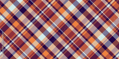 Quiet pattern vector texture, curved tartan textile seamless. Customized check background plaid fabric in orange and light colors.