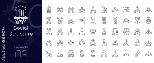Social Structure Line Editable Icons set