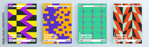 Modern abstract covers set, minimal covers design. Colorful geometric background, vector illustration.