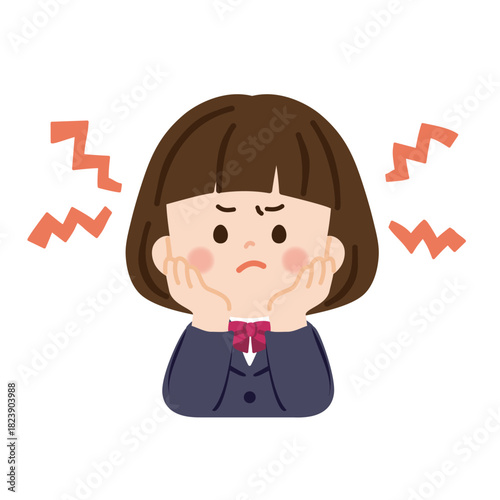 イライラしている頬杖をついた女子生徒　バストアップ