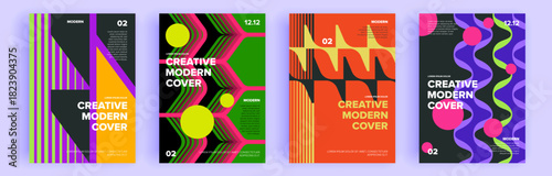 Modern abstract covers set, minimal covers design. Colorful geometric background, vector illustration.