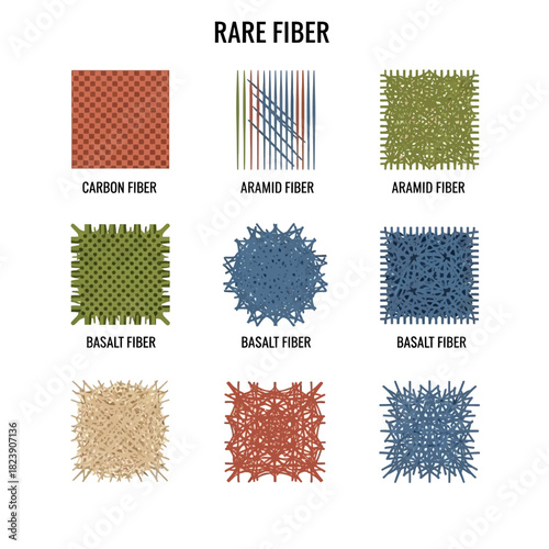 Rare Fiber Types - Carbon, Aramid, and Basalt Fiber Textures.