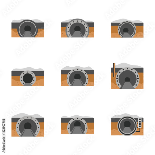 Set of nine flat design style camera icons.