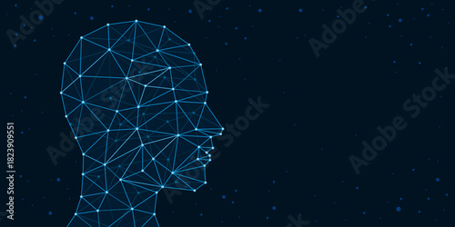 Network of connected dots arranged in a shape of a human head