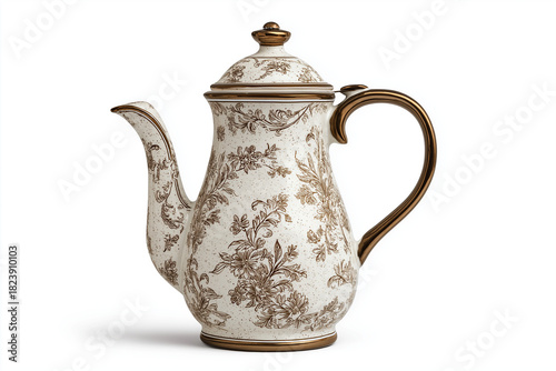antique ceramic coffee pot with floral pattern