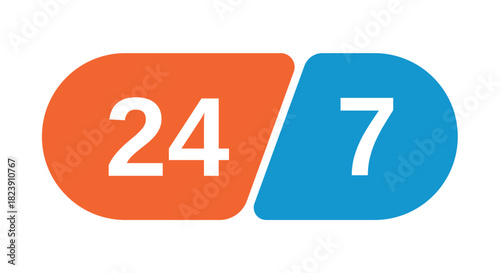 Orange-blue 24-7 service logo. 24-7 service concept on a white background