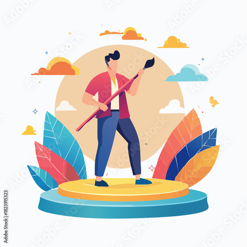 Personnage stylisé artiste sur scène en vectoriel
