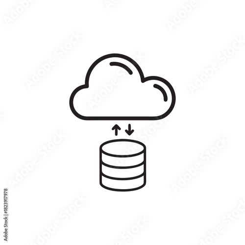 Cloud database icon computer science concept black and white vector illustration