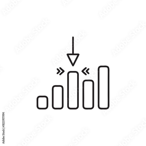 Black and white vector icon of data compression and optimization bar chart for computer science and programming