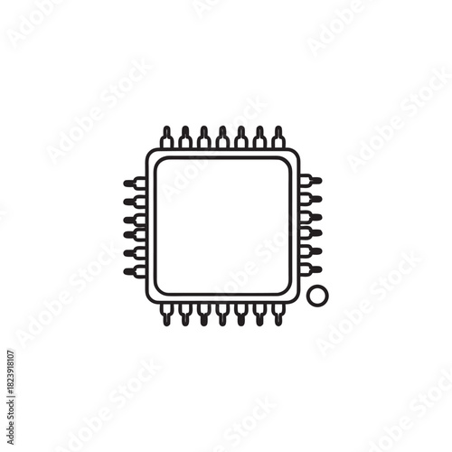 Microchip icon black and white vector illustration for computer science technology and digital electronics design