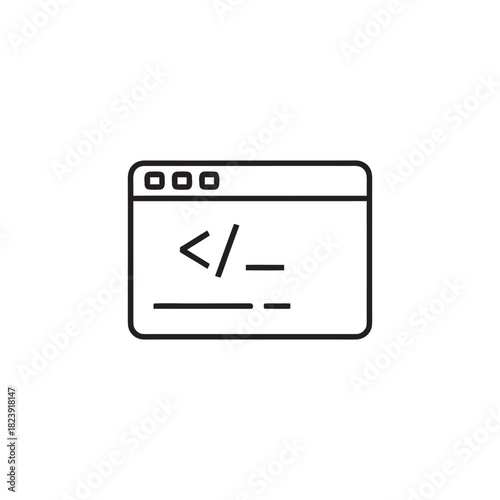 Coding window icon black and white vector simple computer science programming interface illustration