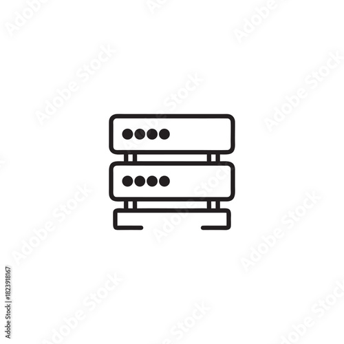 Black and white vector server rack icon for computer science and data center technology