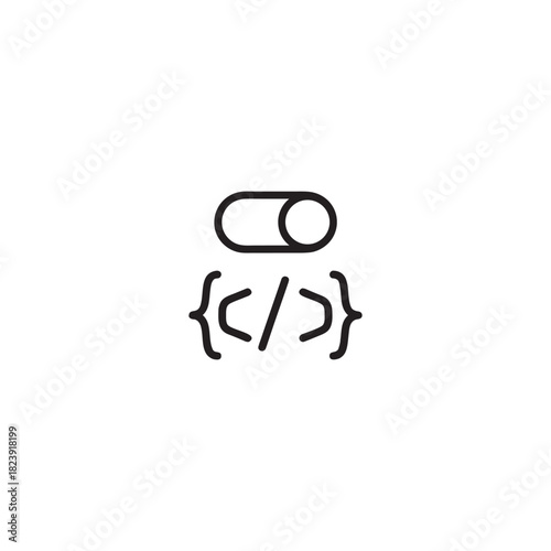Minimalist black and white programming icon with toggle switch and code brackets for computer science and web development